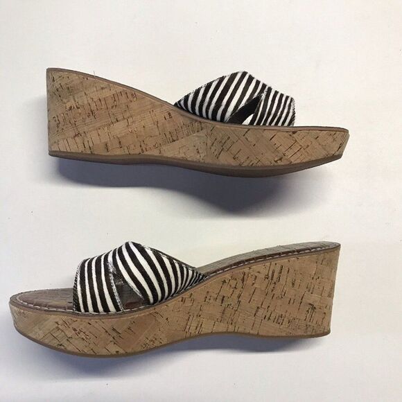 Sam Edelman Reid Zebra Print Cork Wedge Leather Slides Sandals Size 11M - Picture 2 of 12
